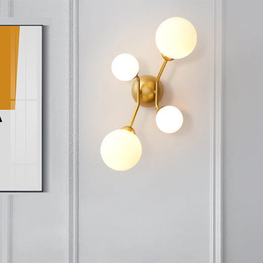 Modernism 4-Light Sconce Lighting with Cream Glass Shade Black/Gold Finish Orb Wall Mounted Lamp Fixture Clearhalo 'Cast Iron' 'Glass' 'Industrial' 'Modern wall lights' 'Modern' 'Tiffany' 'Traditional wall lights' 'Wall Lamps & Sconces' 'Wall Lights' Lighting' 759026
