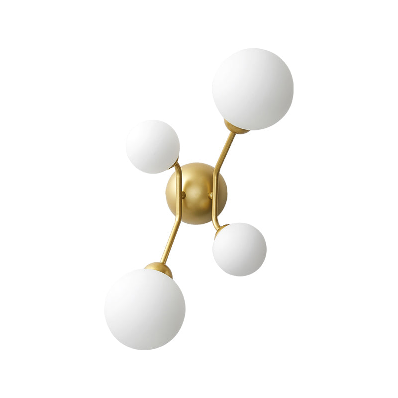 Modernism 4-Light Sconce Lighting with Cream Glass Shade Black/Gold Finish Orb Wall Mounted Lamp Fixture Clearhalo 'Cast Iron' 'Glass' 'Industrial' 'Modern wall lights' 'Modern' 'Tiffany' 'Traditional wall lights' 'Wall Lamps & Sconces' 'Wall Lights' Lighting' 759027