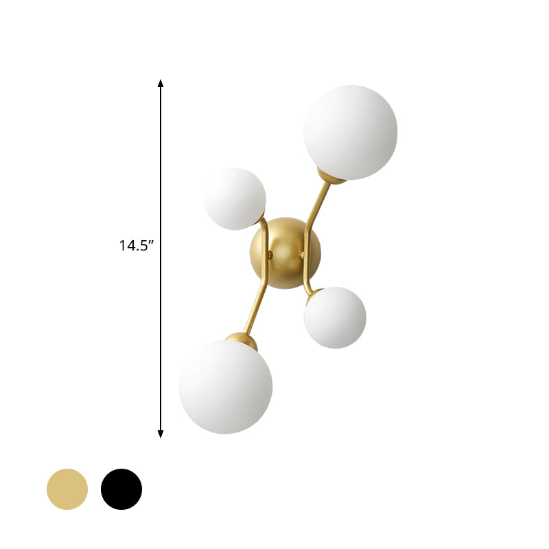 Modernism 4-Light Sconce Lighting with Cream Glass Shade Black/Gold Finish Orb Wall Mounted Lamp Fixture Clearhalo 'Cast Iron' 'Glass' 'Industrial' 'Modern wall lights' 'Modern' 'Tiffany' 'Traditional wall lights' 'Wall Lamps & Sconces' 'Wall Lights' Lighting' 759028