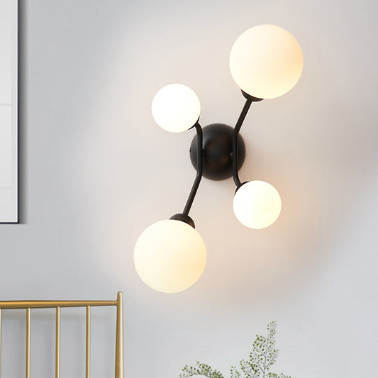 Modernism 4-Light Sconce Lighting with Cream Glass Shade Black/Gold Finish Orb Wall Mounted Lamp Fixture Black Clearhalo 'Cast Iron' 'Glass' 'Industrial' 'Modern wall lights' 'Modern' 'Tiffany' 'Traditional wall lights' 'Wall Lamps & Sconces' 'Wall Lights' Lighting' 759029