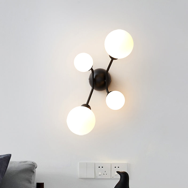 Modernism 4-Light Sconce Lighting with Cream Glass Shade Black/Gold Finish Orb Wall Mounted Lamp Fixture Clearhalo 'Cast Iron' 'Glass' 'Industrial' 'Modern wall lights' 'Modern' 'Tiffany' 'Traditional wall lights' 'Wall Lamps & Sconces' 'Wall Lights' Lighting' 759030