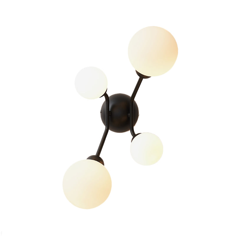 Modernism 4-Light Sconce Lighting with Cream Glass Shade Black/Gold Finish Orb Wall Mounted Lamp Fixture Clearhalo 'Cast Iron' 'Glass' 'Industrial' 'Modern wall lights' 'Modern' 'Tiffany' 'Traditional wall lights' 'Wall Lamps & Sconces' 'Wall Lights' Lighting' 759031