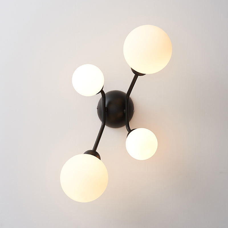 Modernism 4-Light Sconce Lighting with Cream Glass Shade Black/Gold Finish Orb Wall Mounted Lamp Fixture Clearhalo 'Cast Iron' 'Glass' 'Industrial' 'Modern wall lights' 'Modern' 'Tiffany' 'Traditional wall lights' 'Wall Lamps & Sconces' 'Wall Lights' Lighting' 759032