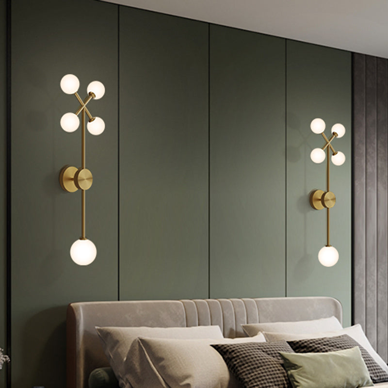 Modo Cream Glass Wall Light Fixture Postmodern 5-Light Gold Pencil Arm Wall Lamp Sconce Gold Clearhalo 'Cast Iron' 'Glass' 'Industrial' 'Modern wall lights' 'Modern' 'Tiffany' 'Traditional wall lights' 'Wall Lamps & Sconces' 'Wall Lights' Lighting' 759033