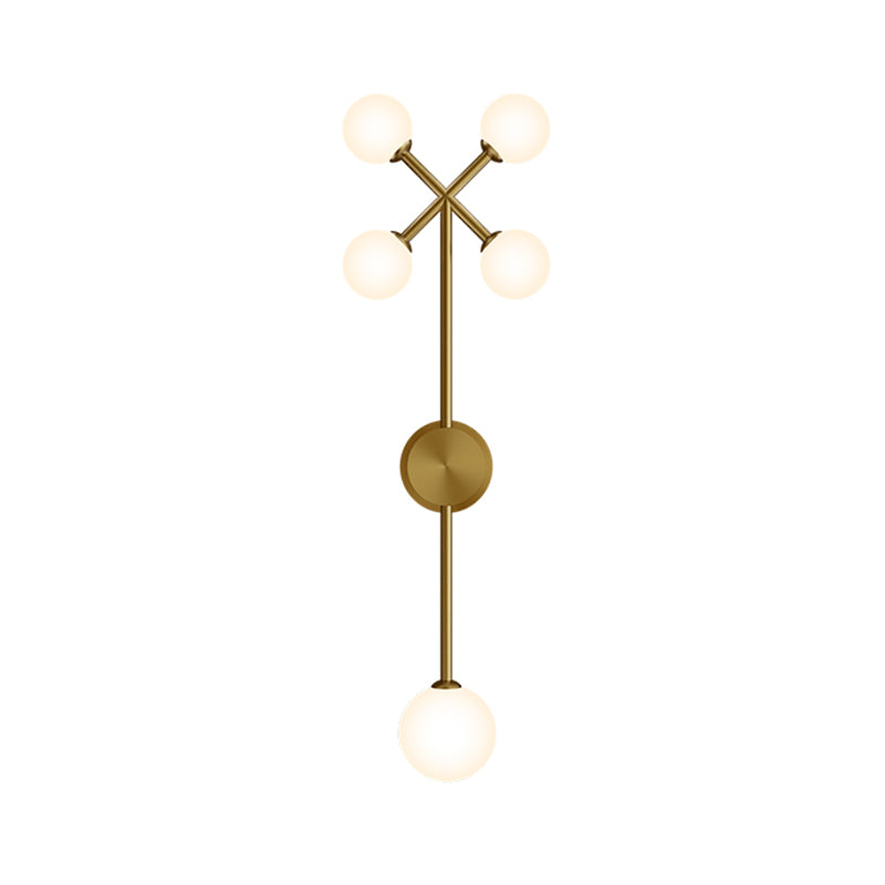 Modo Cream Glass Wall Light Fixture Postmodern 5-Light Gold Pencil Arm Wall Lamp Sconce Clearhalo 'Cast Iron' 'Glass' 'Industrial' 'Modern wall lights' 'Modern' 'Tiffany' 'Traditional wall lights' 'Wall Lamps & Sconces' 'Wall Lights' Lighting' 759035