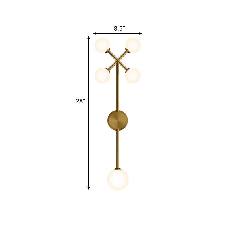 Modo Cream Glass Wall Light Fixture Postmodern 5-Light Gold Pencil Arm Wall Lamp Sconce Clearhalo 'Cast Iron' 'Glass' 'Industrial' 'Modern wall lights' 'Modern' 'Tiffany' 'Traditional wall lights' 'Wall Lamps & Sconces' 'Wall Lights' Lighting' 759036