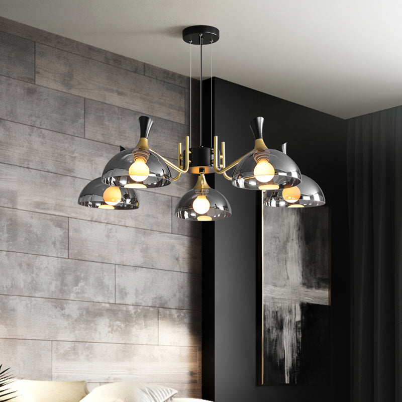 Modernism Dome Ceiling Chandelier Smoke Gray/Amber Glass 5 Bulbs Bedroom Pendant Light Fixture Smoke Gray Clearhalo 'Ceiling Lights' 'Chandeliers' 'Modern Chandeliers' 'Modern' Lighting' 759086