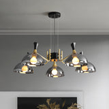 Modernism Dome Ceiling Chandelier Smoke Gray/Amber Glass 5 Bulbs Bedroom Pendant Light Fixture Clearhalo 'Ceiling Lights' 'Chandeliers' 'Modern Chandeliers' 'Modern' Lighting' 759087
