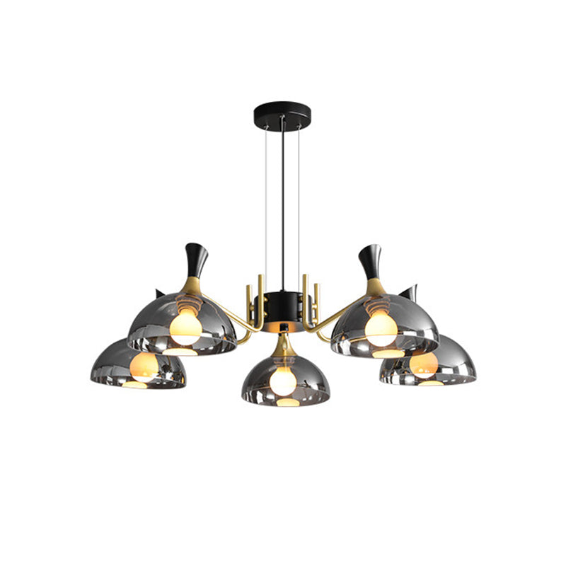 Modernism Dome Ceiling Chandelier Smoke Gray/Amber Glass 5 Bulbs Bedroom Pendant Light Fixture Clearhalo 'Ceiling Lights' 'Chandeliers' 'Modern Chandeliers' 'Modern' Lighting' 759088