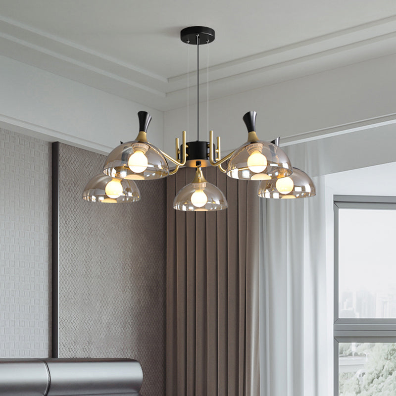 Modernism Dome Ceiling Chandelier Smoke Gray/Amber Glass 5 Bulbs Bedroom Pendant Light Fixture Amber Clearhalo 'Ceiling Lights' 'Chandeliers' 'Modern Chandeliers' 'Modern' Lighting' 759090
