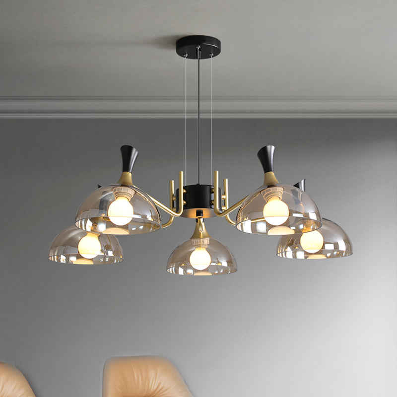 Modernism Dome Ceiling Chandelier Smoke Gray/Amber Glass 5 Bulbs Bedroom Pendant Light Fixture Clearhalo 'Ceiling Lights' 'Chandeliers' 'Modern Chandeliers' 'Modern' Lighting' 759091