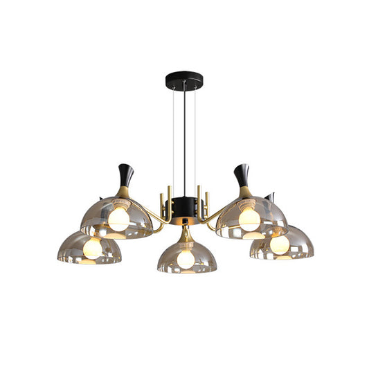 Modernism Dome Ceiling Chandelier Smoke Gray/Amber Glass 5 Bulbs Bedroom Pendant Light Fixture Clearhalo 'Ceiling Lights' 'Chandeliers' 'Modern Chandeliers' 'Modern' Lighting' 759093