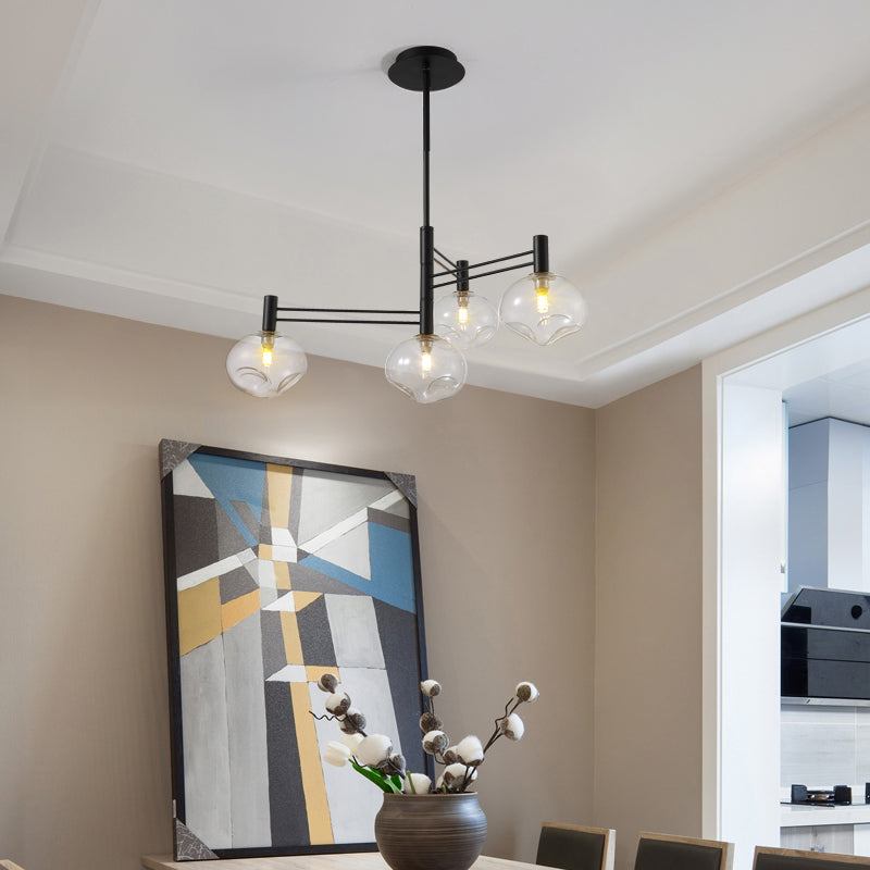 Black Oval Semi Mount Lighting Modern 4 Bulbs Clear Dimpled Glass LED Close to Ceiling Lamp Black Clearhalo 'Ceiling Lights' 'Close To Ceiling Lights' 'Close to ceiling' 'Glass shade' 'Glass' 'Semi-flushmount' Lighting' 759098