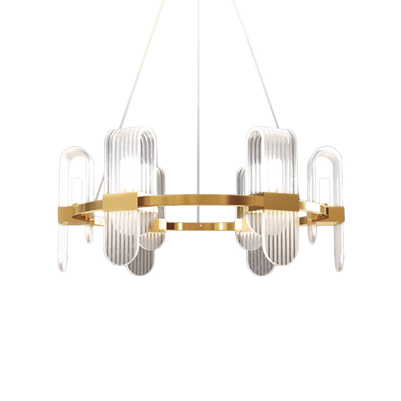 Bend Rectangle Panel Chandelier Lighting Modernist Acrylic 6-Light Gold LED Ceiling Pendant Lamp Clearhalo 'Ceiling Lights' 'Chandeliers' 'Modern Chandeliers' 'Modern' Lighting' 759103