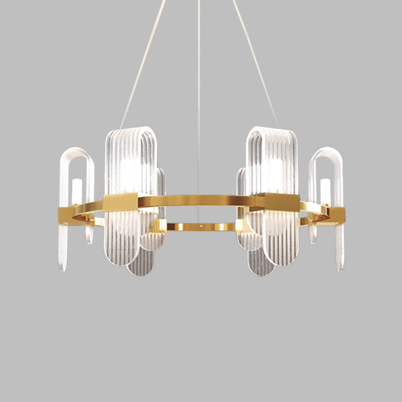 Bend Rectangle Panel Chandelier Lighting Modernist Acrylic 6-Light Gold LED Ceiling Pendant Lamp Clearhalo 'Ceiling Lights' 'Chandeliers' 'Modern Chandeliers' 'Modern' Lighting' 759104