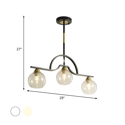 Modern 3 Bulbs Island Light Fixture Black Finish Ball Suspension Pendant Lamp with Cream/Clear Glass Shade Clearhalo 'Ceiling Lights' 'Island Lights' Lighting' 759121