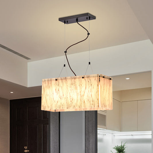 4-Head Dining Room Island Light Fixture Modern Black Ceiling Pendant Lamp with Rectangle Amber Glass Shade Clearhalo 'Ceiling Lights' 'Glass shade' 'Glass' 'Island Lights' 'Pendant Lights' Lighting' 759157
