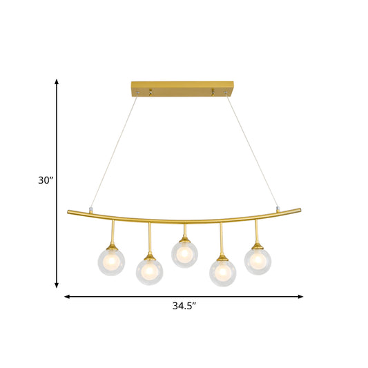 Rope Metal Island Pendant Light Post Modern 5 Bulbs Gold Finish Ceiling Suspension Lamp with Orb Clear Glass Shade Clearhalo 'Ceiling Lights' 'Chandeliers' 'Glass shade' 'Glass' 'Island Lights' Lighting' 759214