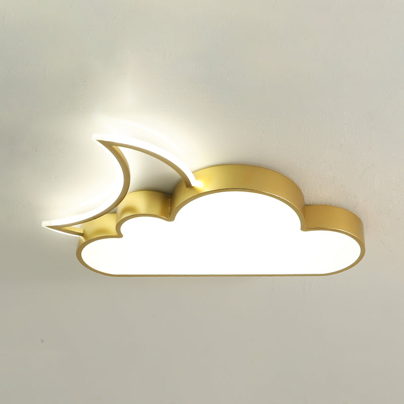 Kids LED Flush Mount Lamp Pink/Gold/Blue Crescent Hiding Behind A Cloud Ceiling Fixture with Acrylic Shade Clearhalo 'Ceiling Lights' 'Close To Ceiling Lights' 'Close to ceiling' 'Flush mount' Lighting' 759217
