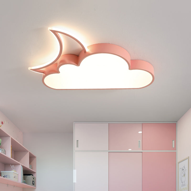 Kids LED Flush Mount Lamp Pink/Gold/Blue Crescent Hiding Behind A Cloud Ceiling Fixture with Acrylic Shade Clearhalo 'Ceiling Lights' 'Close To Ceiling Lights' 'Close to ceiling' 'Flush mount' Lighting' 759220