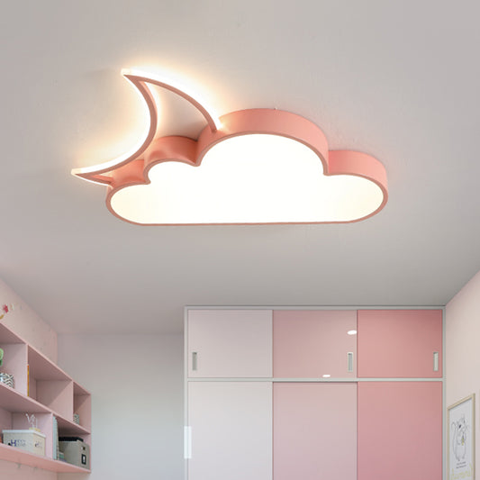 Kids LED Flush Mount Lamp Pink/Gold/Blue Crescent Hiding Behind A Cloud Ceiling Fixture with Acrylic Shade Clearhalo 'Ceiling Lights' 'Close To Ceiling Lights' 'Close to ceiling' 'Flush mount' Lighting' 759220