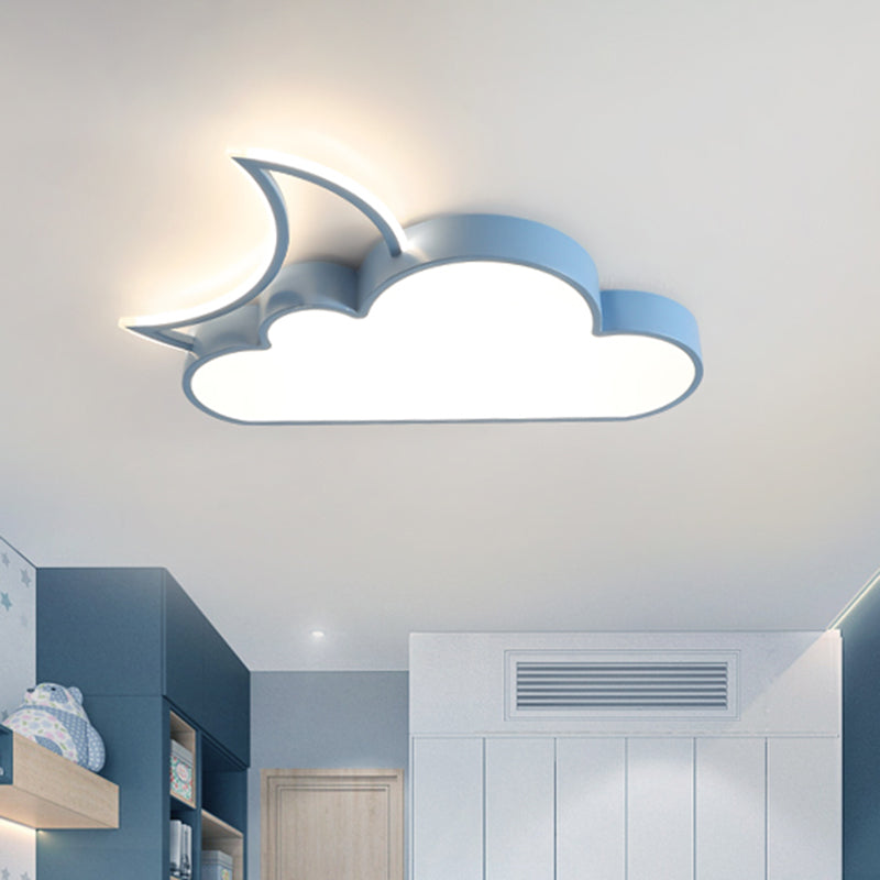 Kids LED Flush Mount Lamp Pink/Gold/Blue Crescent Hiding Behind A Cloud Ceiling Fixture with Acrylic Shade Clearhalo 'Ceiling Lights' 'Close To Ceiling Lights' 'Close to ceiling' 'Flush mount' Lighting' 759223