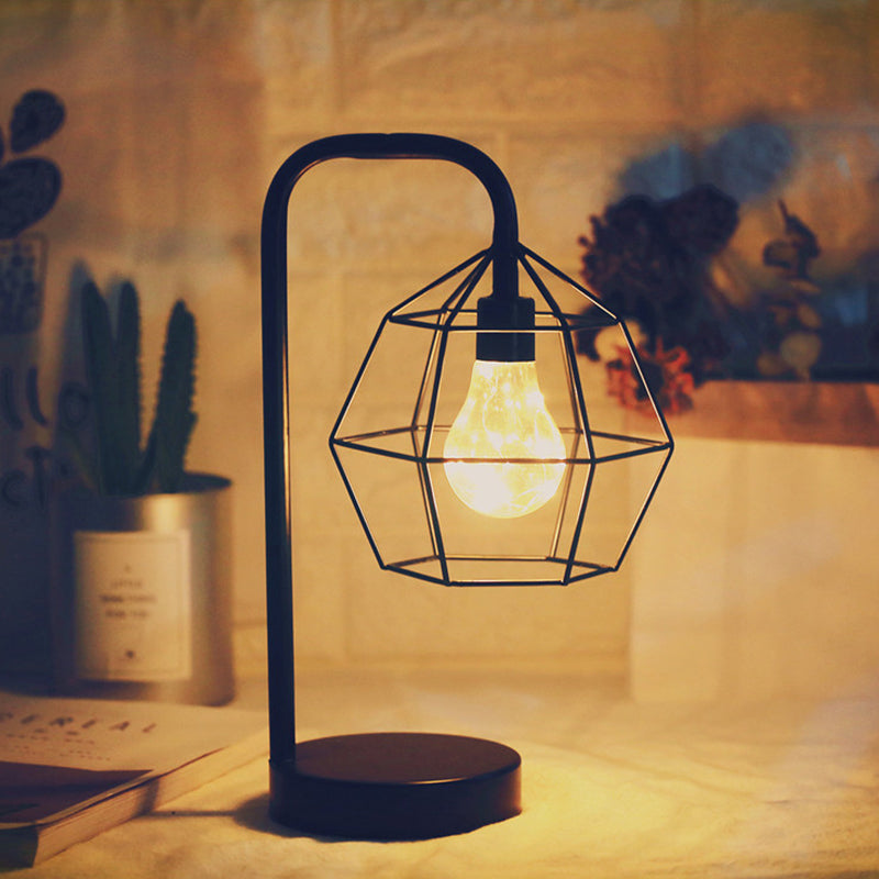 Teardrop/Ball Cage Plug In Table Light Modern Style Black LED Nightstand Lighting with Gooseneck Arm Black A Clearhalo 'Night Lights' 'Wall Lights' Lighting' 759482