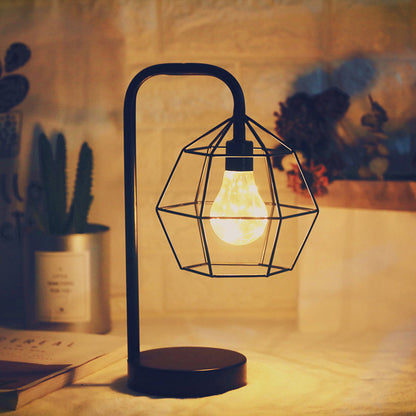 Teardrop/Ball Cage Plug In Table Light Modern Style Black LED Nightstand Lighting with Gooseneck Arm Black A Clearhalo 'Night Lights' 'Wall Lights' Lighting' 759482