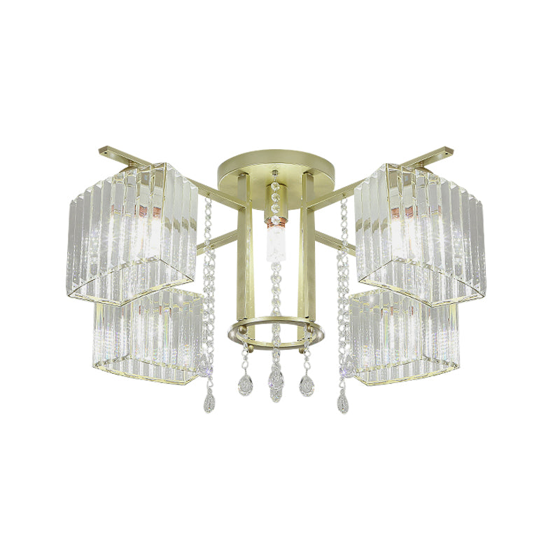 5/7 Bulbs Semi-Flush Ceiling Light Modern Bedroom Flushmount Lamp with Cuboid Clear Crystal Block Shade Clearhalo 'Ceiling Lights' 'Close To Ceiling Lights' 'Close to ceiling' 'Semi-flushmount' Lighting' 759518