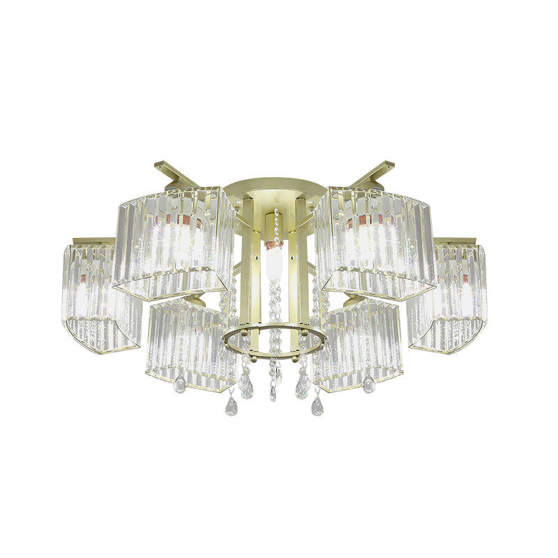 5/7 Bulbs Semi-Flush Ceiling Light Modern Bedroom Flushmount Lamp with Cuboid Clear Crystal Block Shade Clearhalo 'Ceiling Lights' 'Close To Ceiling Lights' 'Close to ceiling' 'Semi-flushmount' Lighting' 759523