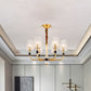 Brass 3/6 Lights Chandelier Lighting Minimalism Crystal Block Cylindrical Ceiling Pendant Lamp Clearhalo 'Ceiling Lights' 'Chandeliers' 'Modern Chandeliers' 'Modern' Lighting' 759536