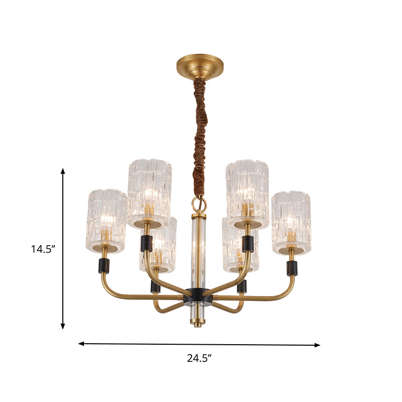 Brass 3/6 Lights Chandelier Lighting Minimalism Crystal Block Cylindrical Ceiling Pendant Lamp Clearhalo 'Ceiling Lights' 'Chandeliers' 'Modern Chandeliers' 'Modern' Lighting' 759538