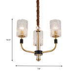 Brass 3/6 Lights Chandelier Lighting Minimalism Crystal Block Cylindrical Ceiling Pendant Lamp Clearhalo 'Ceiling Lights' 'Chandeliers' 'Modern Chandeliers' 'Modern' Lighting' 759543