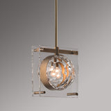 Global Beveled Crystal Pendant Modernism 1 Light Bedroom Hanging Ceiling Lamp with 2-Square Panel in Brass Clearhalo 'Ceiling Lights' 'Modern Pendants' 'Modern' 'Pendant Lights' 'Pendants' Lighting' 759550