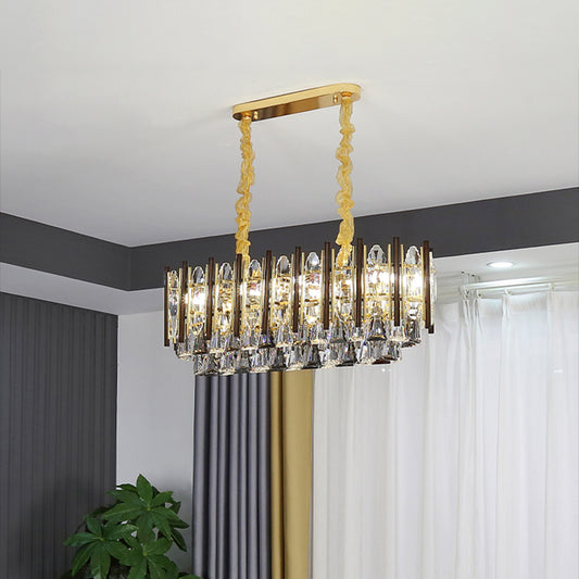 Gold 10 Bulbs Island Light Fixture Contemporary Crystal Cone Ceiling Suspension Lamp Clearhalo 'Ceiling Lights' 'Island Lights' Lighting' 759557
