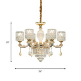 6/8-Light Crystal Pendant Lighting Modernism Gold Cylinder Dining Room Up Chandelier Lamp Fixture Clearhalo 'Ceiling Lights' 'Chandeliers' 'Modern Chandeliers' 'Modern' Lighting' 759576