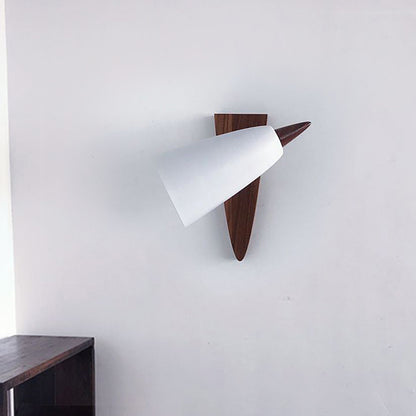 Cone Metal Wall Mount Light Modern 1-Bulb White Sconce Lamp Fixture with Triangle Wood Backplate White Clearhalo 'Modern wall lights' 'Modern' 'Wall Lamps & Sconces' 'Wall Lights' Lighting' 759635