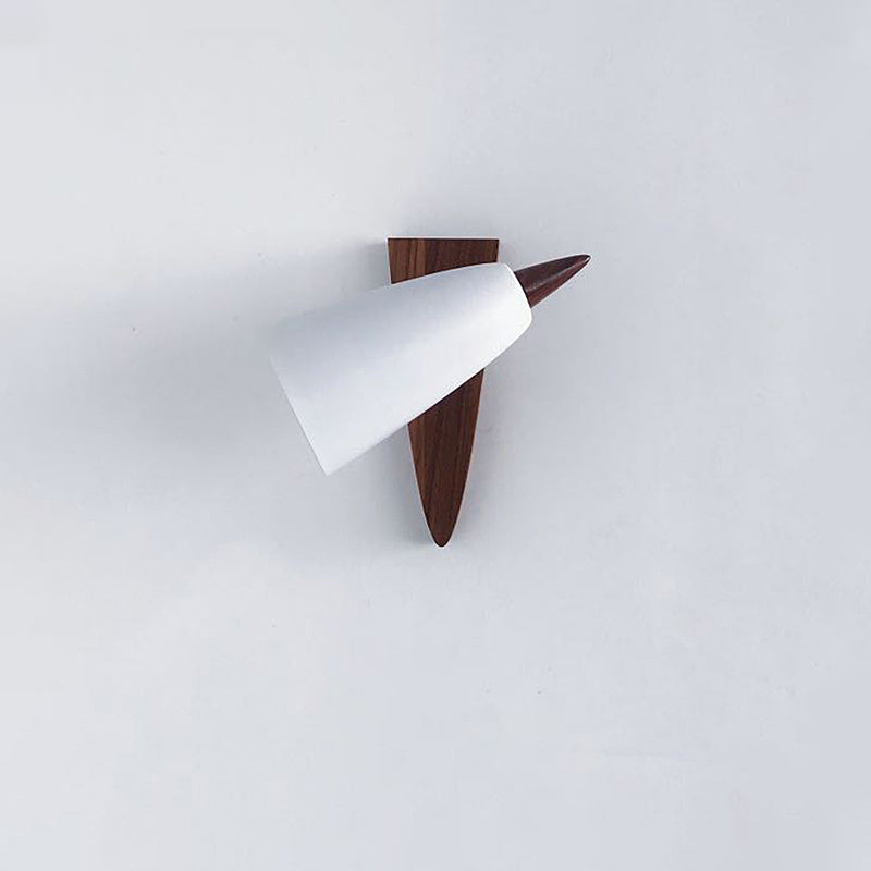 Cone Metal Wall Mount Light Modern 1-Bulb White Sconce Lamp Fixture with Triangle Wood Backplate Clearhalo 'Modern wall lights' 'Modern' 'Wall Lamps & Sconces' 'Wall Lights' Lighting' 759637
