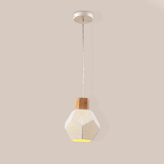 1 Light Bedroom Hanging Light Kit Modern White Finish Drop Pednant Lamp with Hollow-Out Polyhedron Metal Shade Clearhalo 'Ceiling Lights' 'Modern Pendants' 'Modern' 'Pendant Lights' 'Pendants' Lighting' 759641