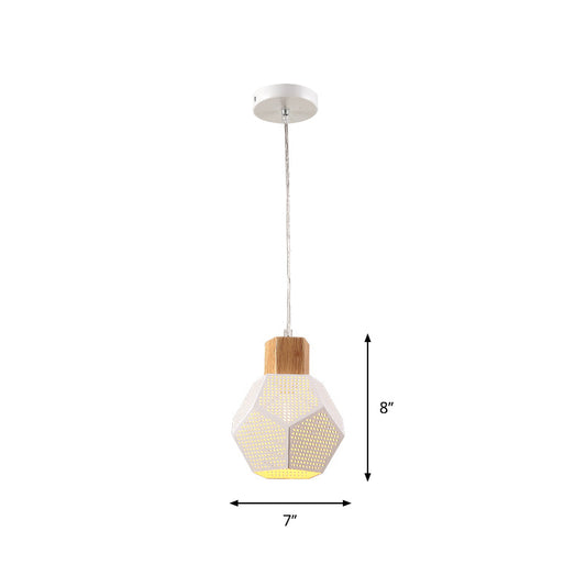 1 Light Bedroom Hanging Light Kit Modern White Finish Drop Pednant Lamp with Hollow-Out Polyhedron Metal Shade Clearhalo 'Ceiling Lights' 'Modern Pendants' 'Modern' 'Pendant Lights' 'Pendants' Lighting' 759642