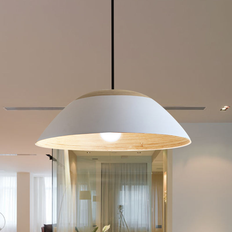 1 Bulb Restaurant Drop Pendant Light Modernist White/Black Ceiling Hang Fixture with Dome Metal Shade White Clearhalo 'Ceiling Lights' 'Modern Pendants' 'Modern' 'Pendant Lights' 'Pendants' Lighting' 759663