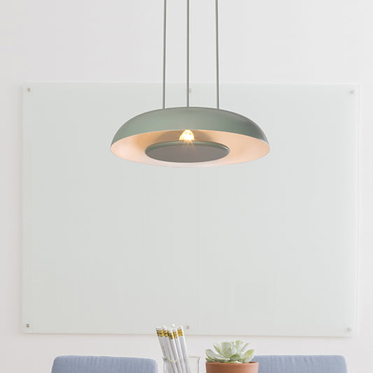 Pink/Blue/Green Plate Pendant Lamp Macaron Single Iron Hanging Light with Disc Bottom over Table Green Clearhalo 'Ceiling Lights' 'Modern Pendants' 'Modern' 'Pendant Lights' 'Pendants' Lighting' 759675