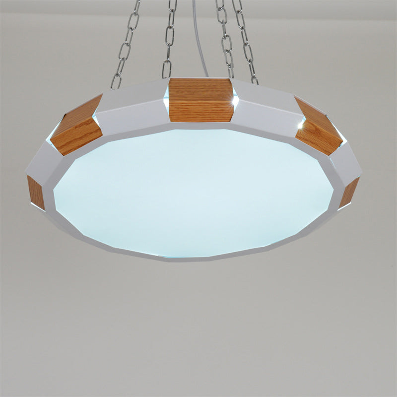 Iron Spliced Round Hanging Lamp Modernist White and Wood LED Suspension Pendant Light in Warm/White Light Clearhalo 'Ceiling Lights' 'Modern Pendants' 'Modern' 'Pendant Lights' 'Pendants' Lighting' 759693