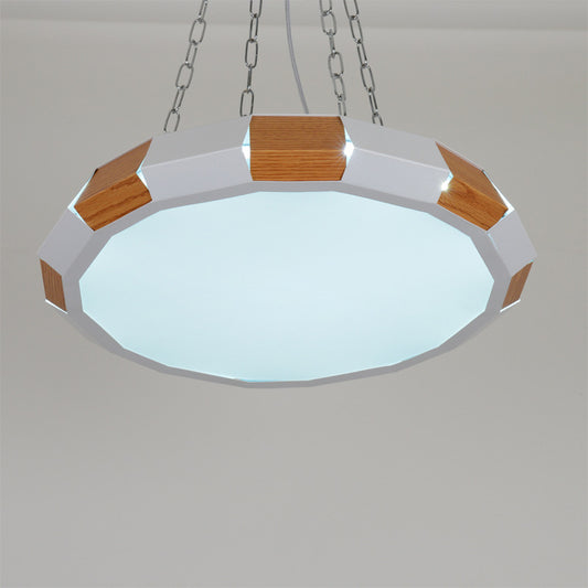 Iron Spliced Round Hanging Lamp Modernist White and Wood LED Suspension Pendant Light in Warm/White Light Clearhalo 'Ceiling Lights' 'Modern Pendants' 'Modern' 'Pendant Lights' 'Pendants' Lighting' 759693