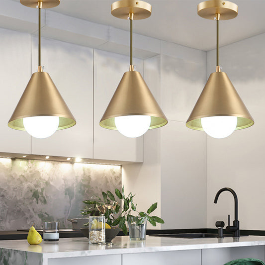 Mid Century Cone Metal Pendant Light Single-Bulb Ceiling Suspension Lamp in Brass over Dining Table Clearhalo 'Ceiling Lights' 'Modern Pendants' 'Modern' 'Pendant Lights' 'Pendants' Lighting' 759696