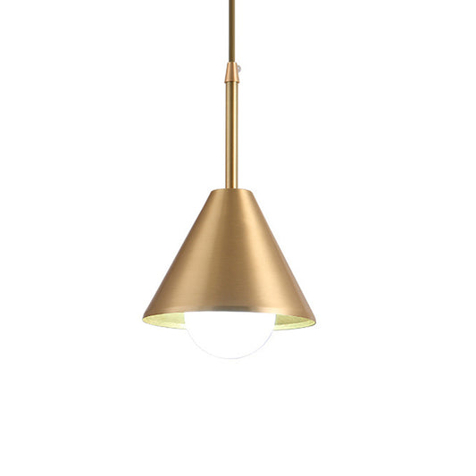Mid Century Cone Metal Pendant Light Single-Bulb Ceiling Suspension Lamp in Brass over Dining Table Clearhalo 'Ceiling Lights' 'Modern Pendants' 'Modern' 'Pendant Lights' 'Pendants' Lighting' 759697