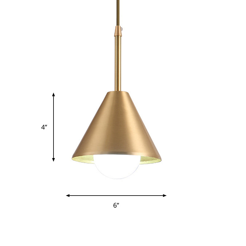 Mid Century Cone Metal Pendant Light Single-Bulb Ceiling Suspension Lamp in Brass over Dining Table Clearhalo 'Ceiling Lights' 'Modern Pendants' 'Modern' 'Pendant Lights' 'Pendants' Lighting' 759698