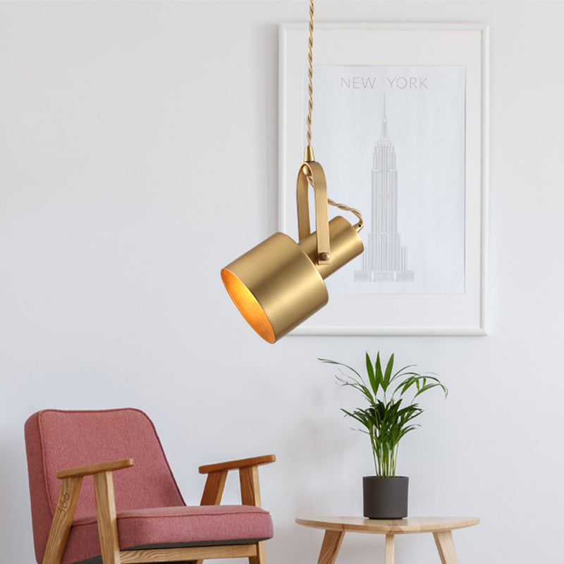 Brass Rotating Torch Pendant Lighting Postmodern 1 Head Metal Hanging Ceiling Light for Living Room Brass Clearhalo 'Ceiling Lights' 'Modern Pendants' 'Modern' 'Pendant Lights' 'Pendants' Lighting' 759699