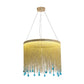 Modern Stylish Fringe Skirt Pendant Lamp Aluminum Bedroom 16"/19.5" W LED Hanging Light Fixture in Gold with Blue Glass Drop Clearhalo 'Ceiling Lights' 'Modern Pendants' 'Modern' 'Pendant Lights' 'Pendants' Lighting' 759712