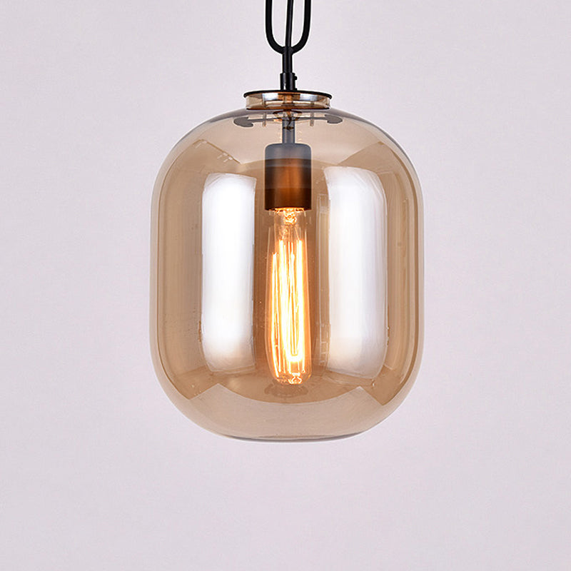 Industrial Oblong Ceiling Light 1 Head 10"/14" Wide Smoke Gray/Cognac Glass Suspension Pendant Lamp Clearhalo 'Ceiling Lights' 'Close To Ceiling Lights' 'Glass shade' 'Glass' 'Industrial Pendants' 'Industrial' 'Island Lights' 'Middle Century Pendants' 'Pendant Lights' 'Pendants' 'Tiffany' Lighting' 759742